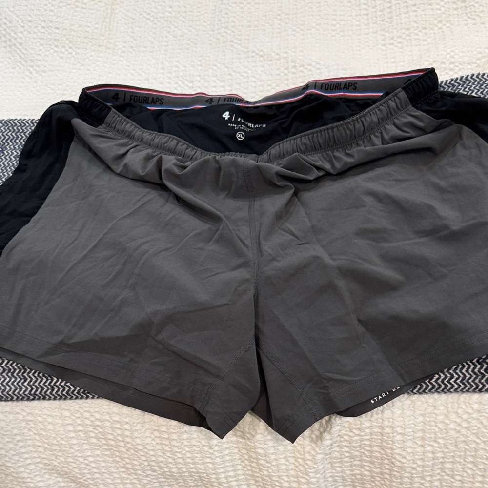 Fourlaps Black/Gray Athletic Running Shorts In Size XL